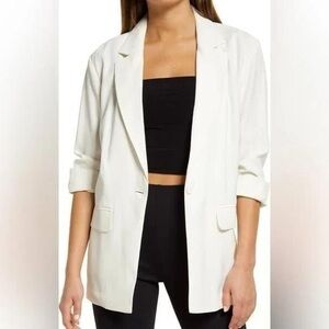 White Relaxed Fit Blazer with Notched Lapels